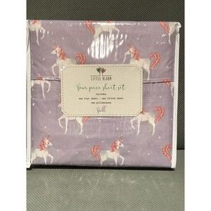 New Little  Bloom Kids Unicorn Stars Pink Purple Sheet Set - Full 4 PC Girls